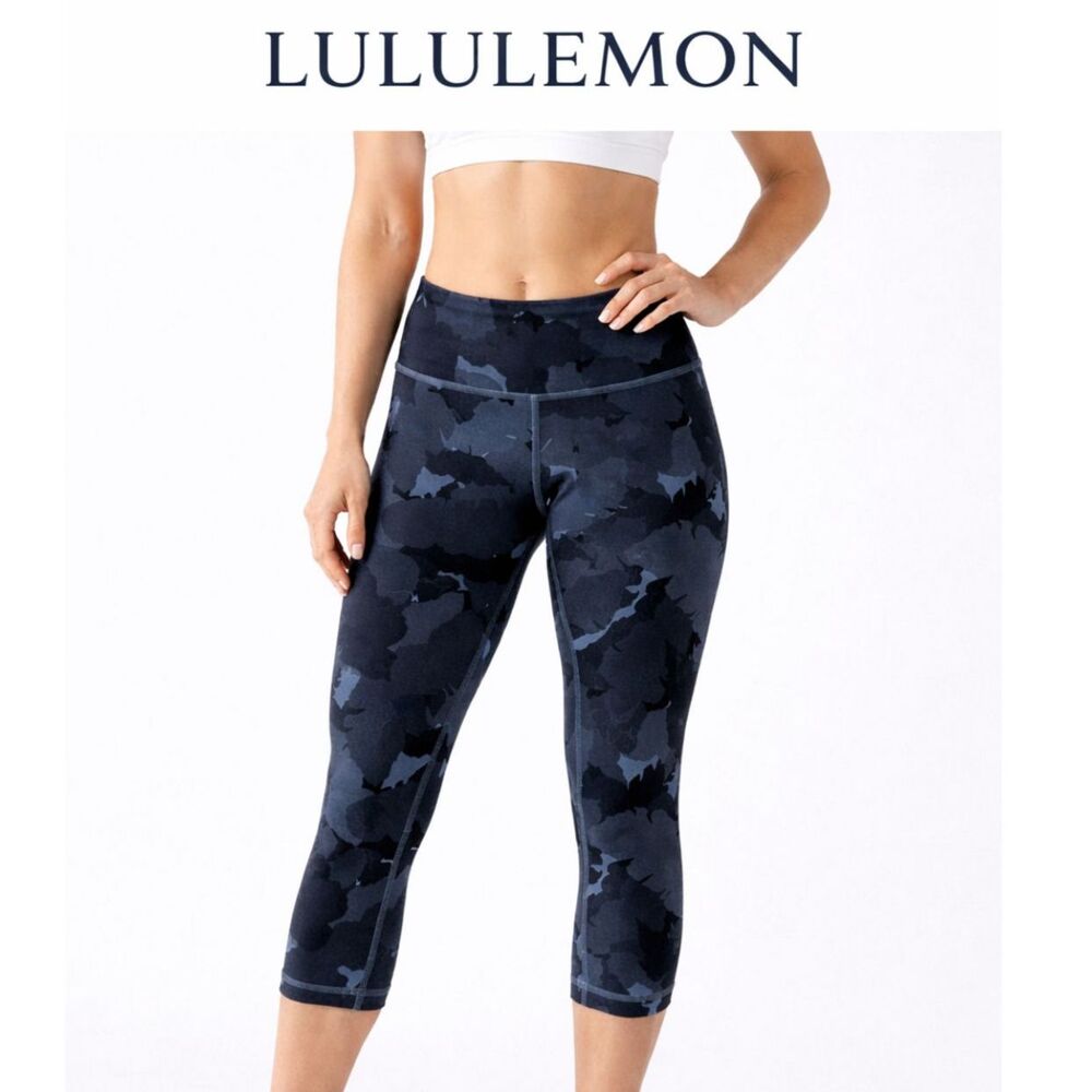 Lululemon Blue Grey Camo Cropped Leggings High Rise Activewear